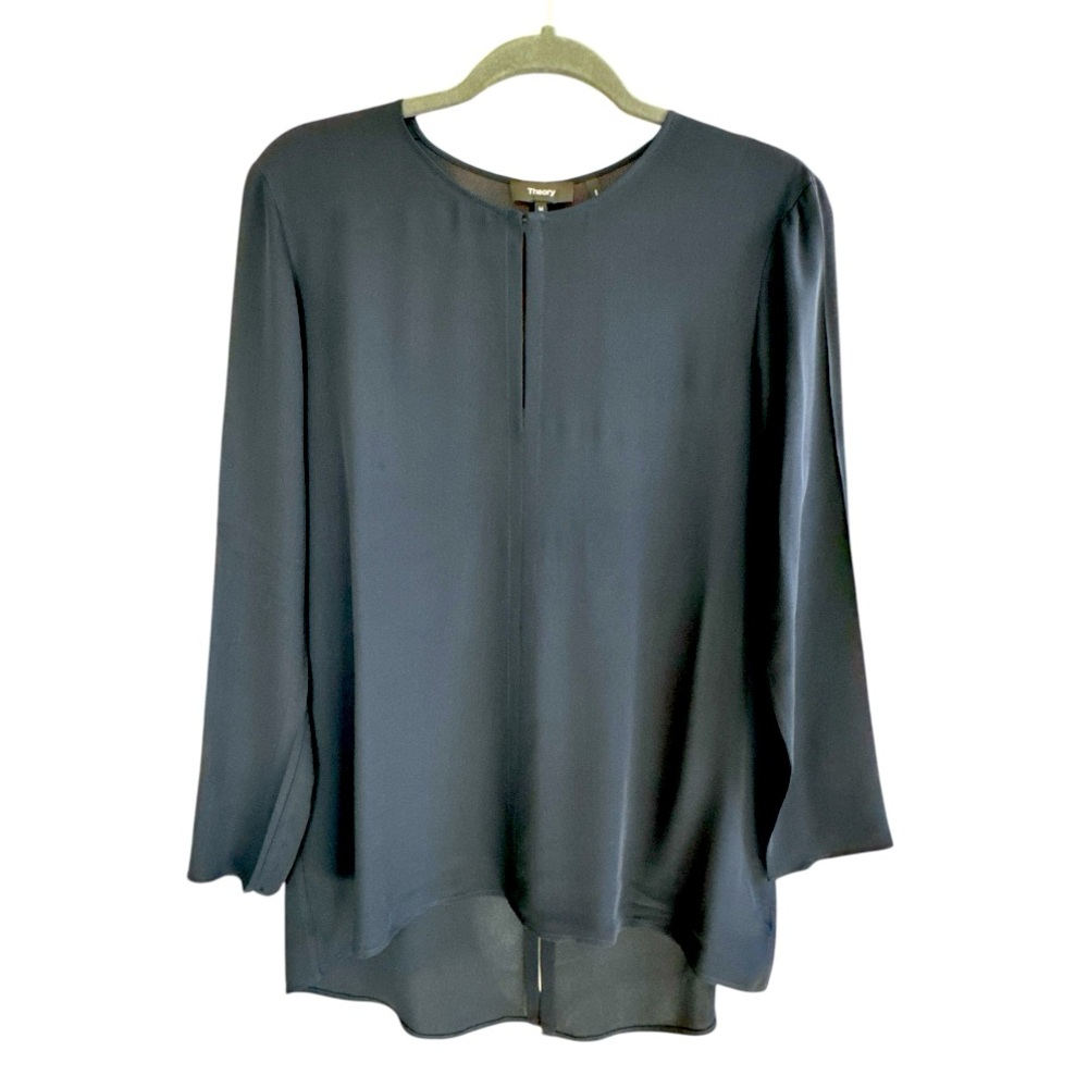 Theory 100% silk navy tunic blouse